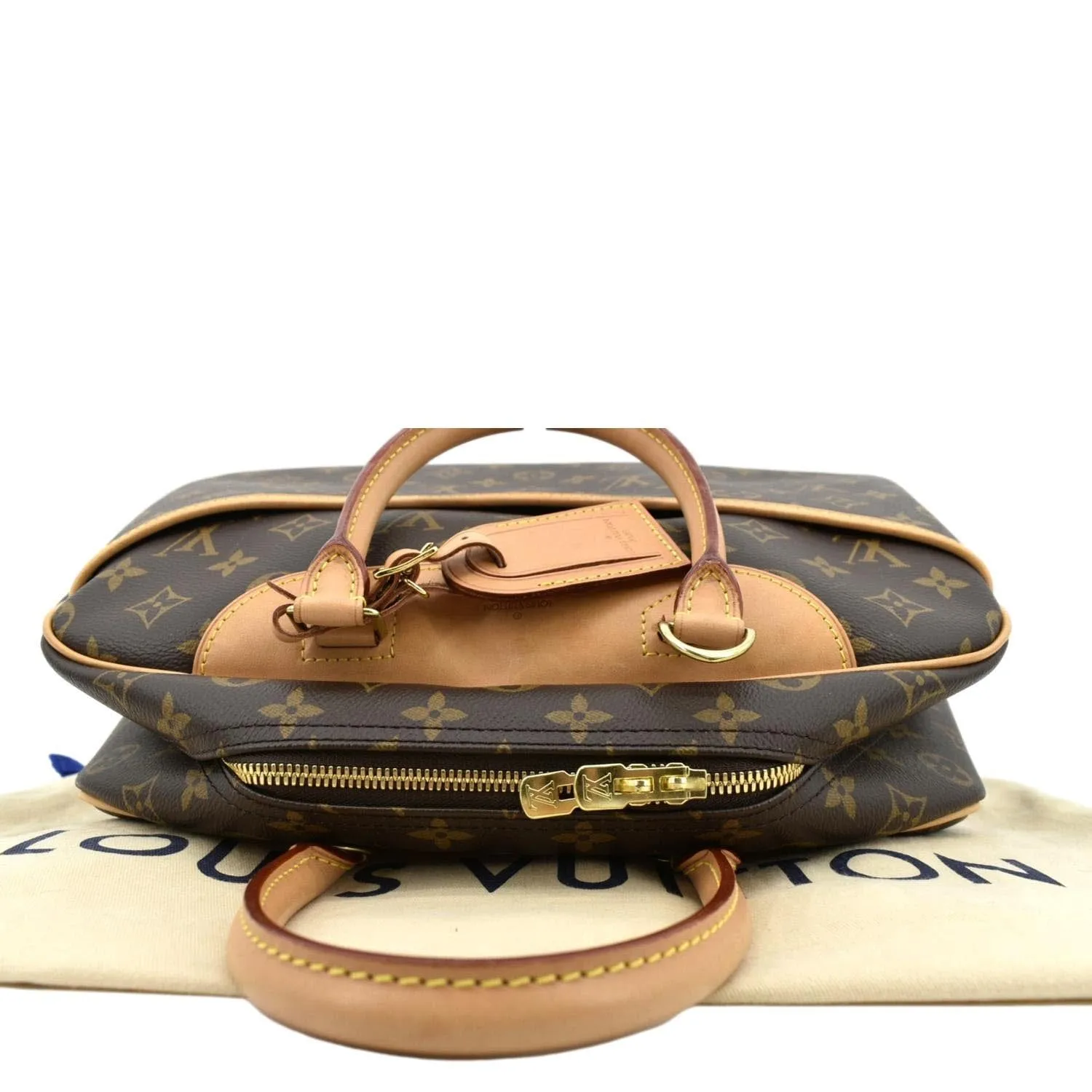 LOUIS VUITTON Deauville Bowling Monogram Canvas Satchel Bag Brown
