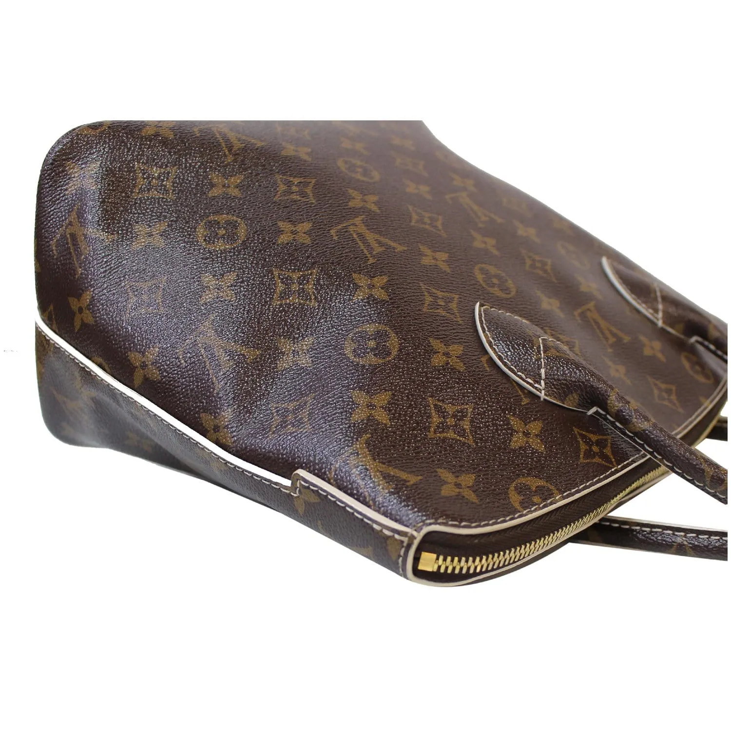 LOUIS VUITTON Fetish Lockit Monogram Leather Satchel Bag Brown