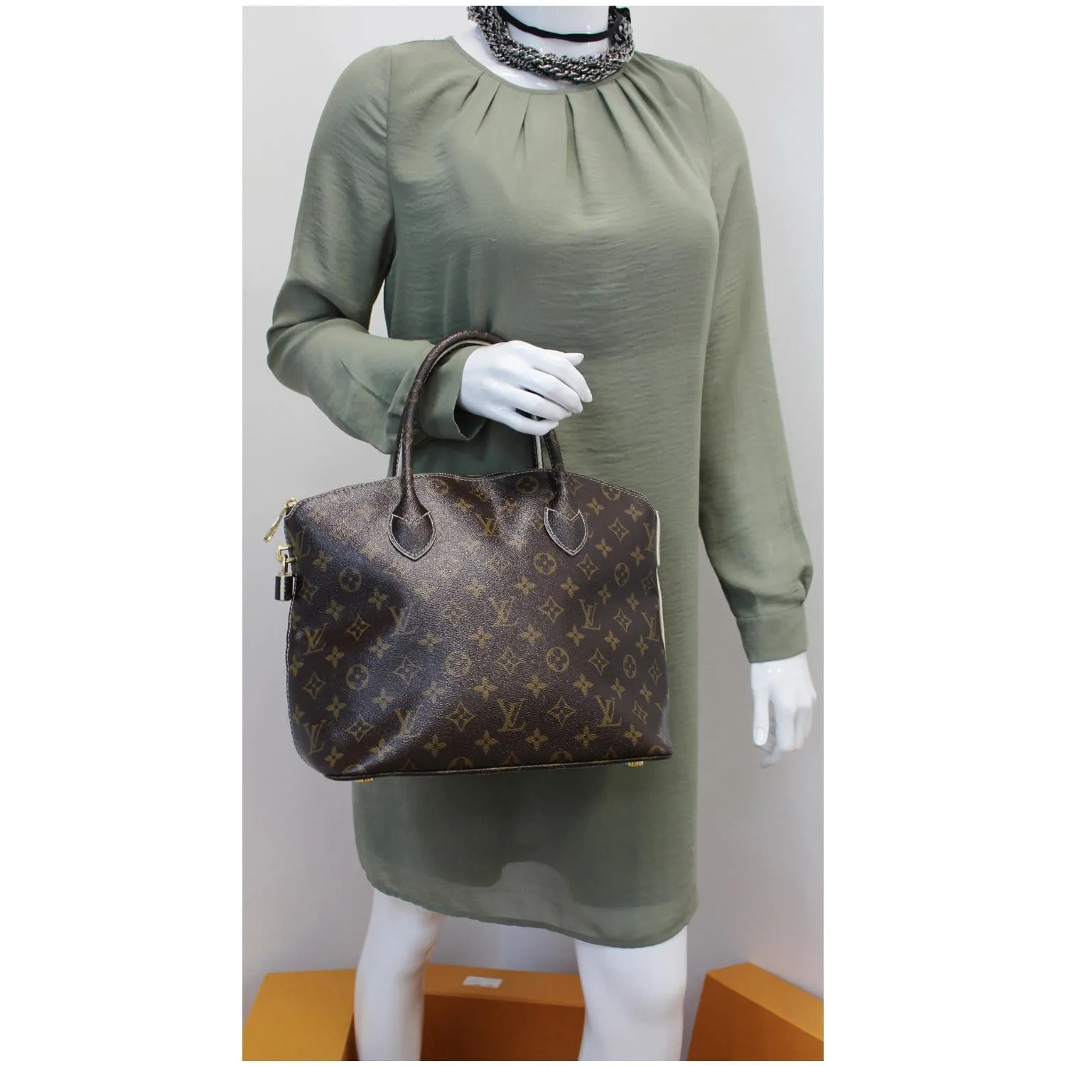 LOUIS VUITTON Fetish Lockit Monogram Leather Satchel Bag Brown