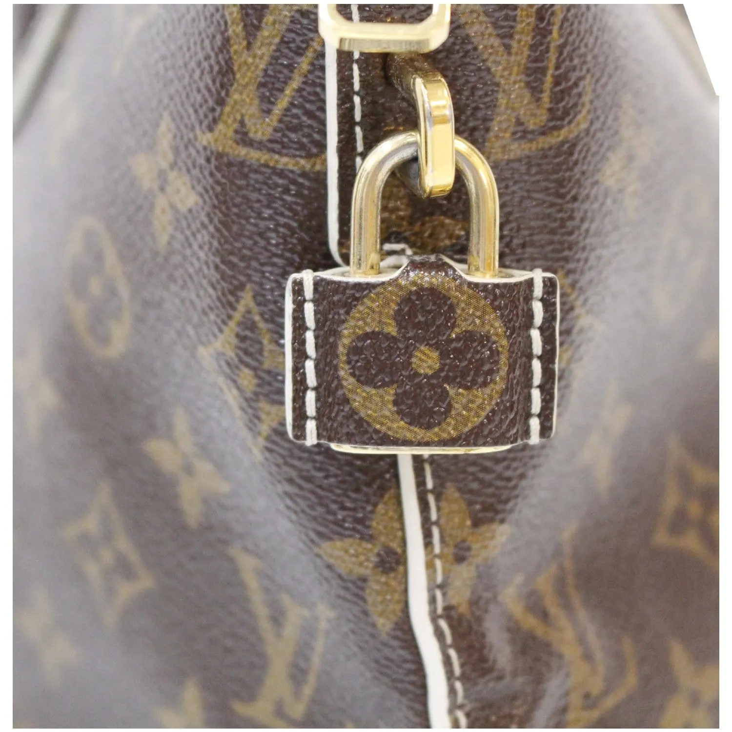 LOUIS VUITTON Fetish Lockit Monogram Leather Satchel Bag Brown