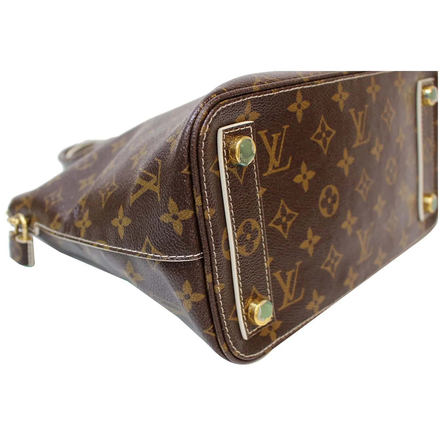 LOUIS VUITTON Fetish Lockit Monogram Leather Satchel Bag Brown