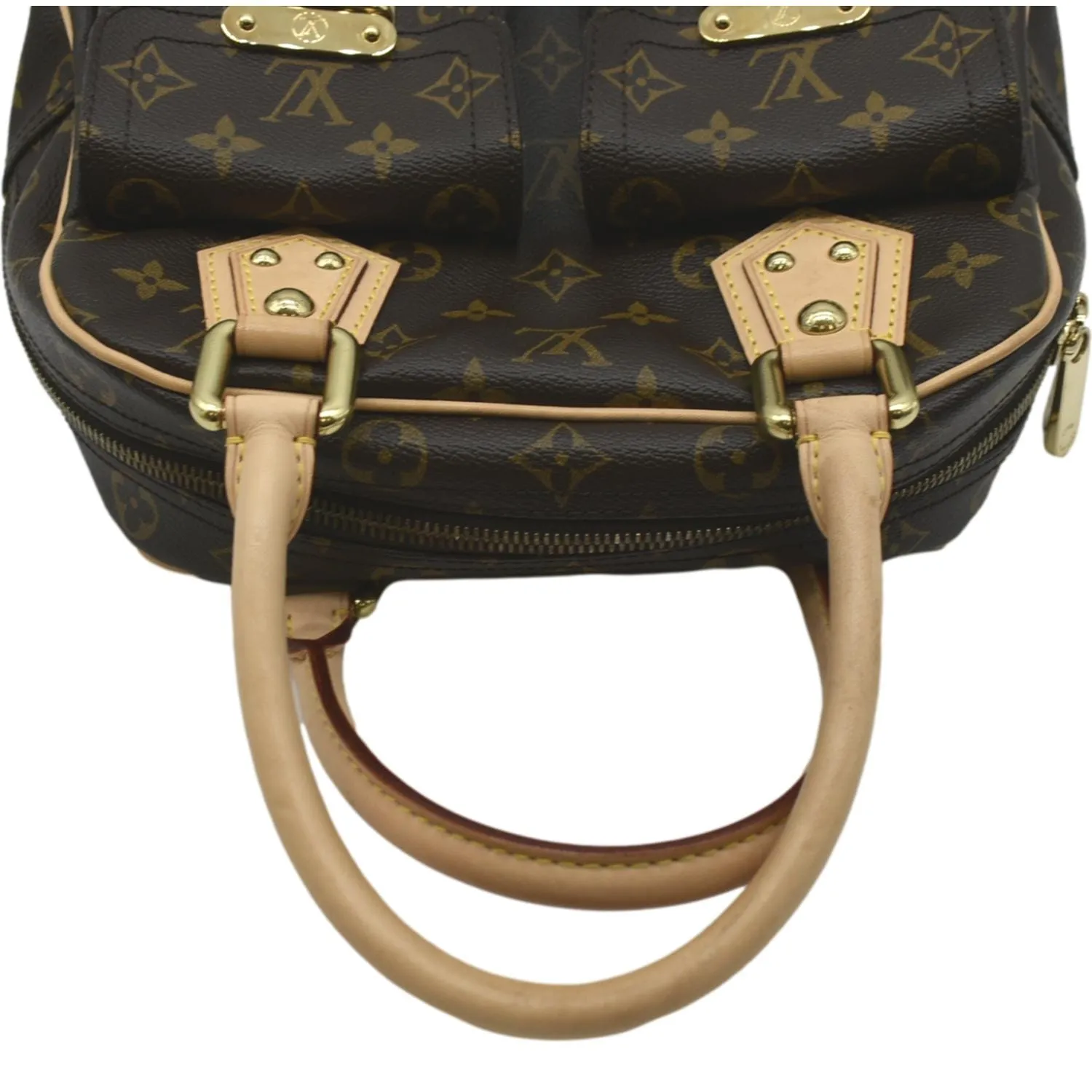 LOUIS VUITTON Manhattan PM Monogram Canvas Satchel Bag Brown