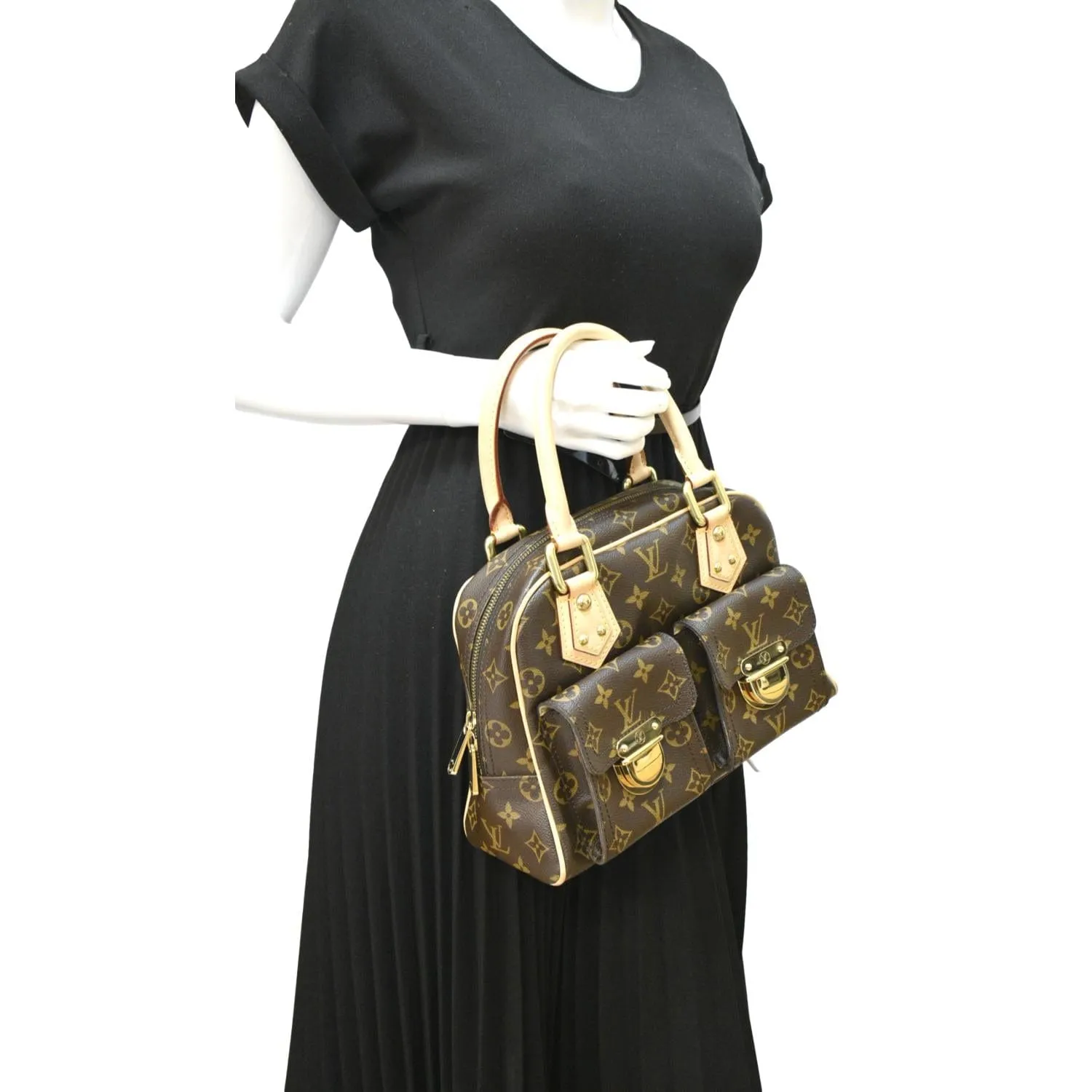 LOUIS VUITTON Manhattan PM Monogram Canvas Satchel Bag Brown