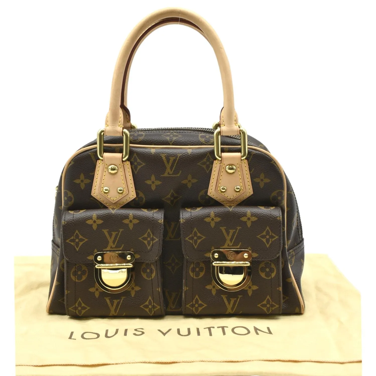 LOUIS VUITTON Manhattan PM Monogram Canvas Satchel Bag Brown