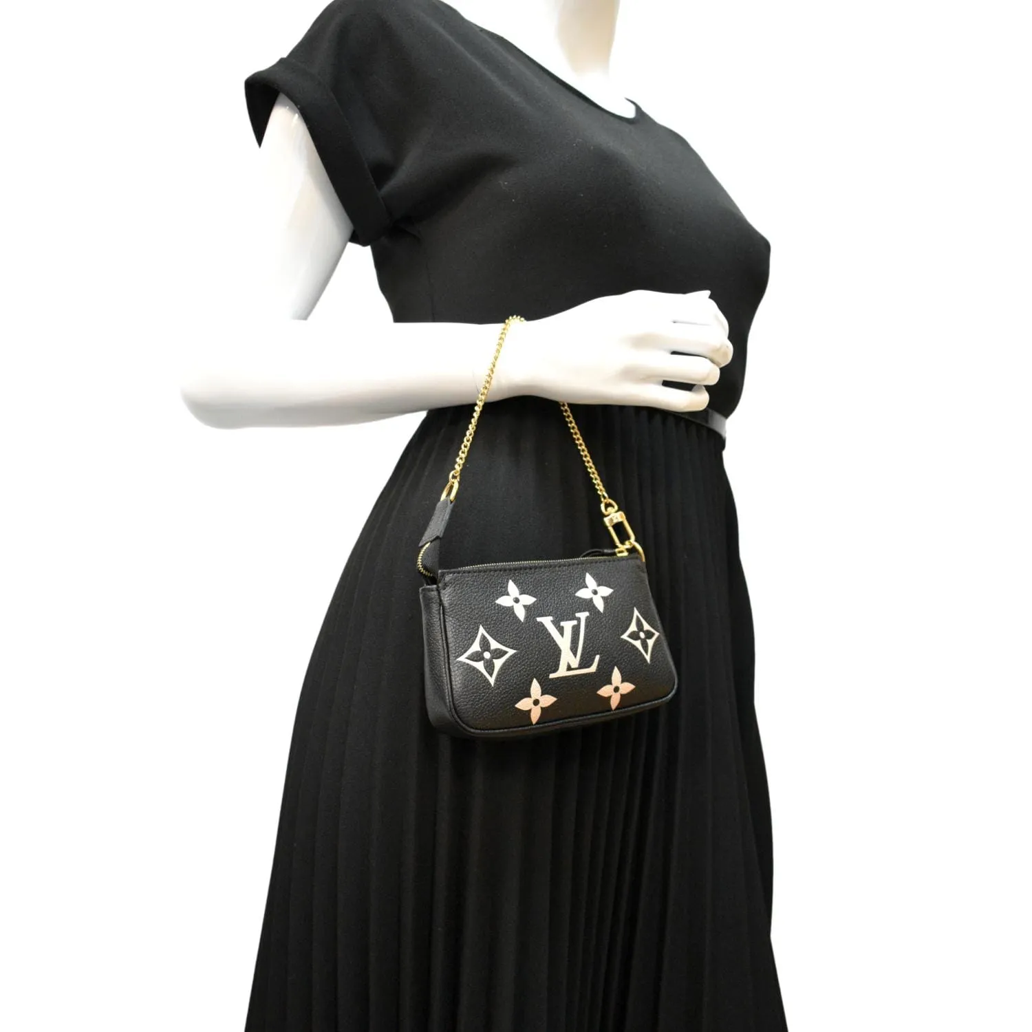 LOUIS VUITTON Mini Pochette Bicolor Monogram Empreinte Accessories Pouch Black
