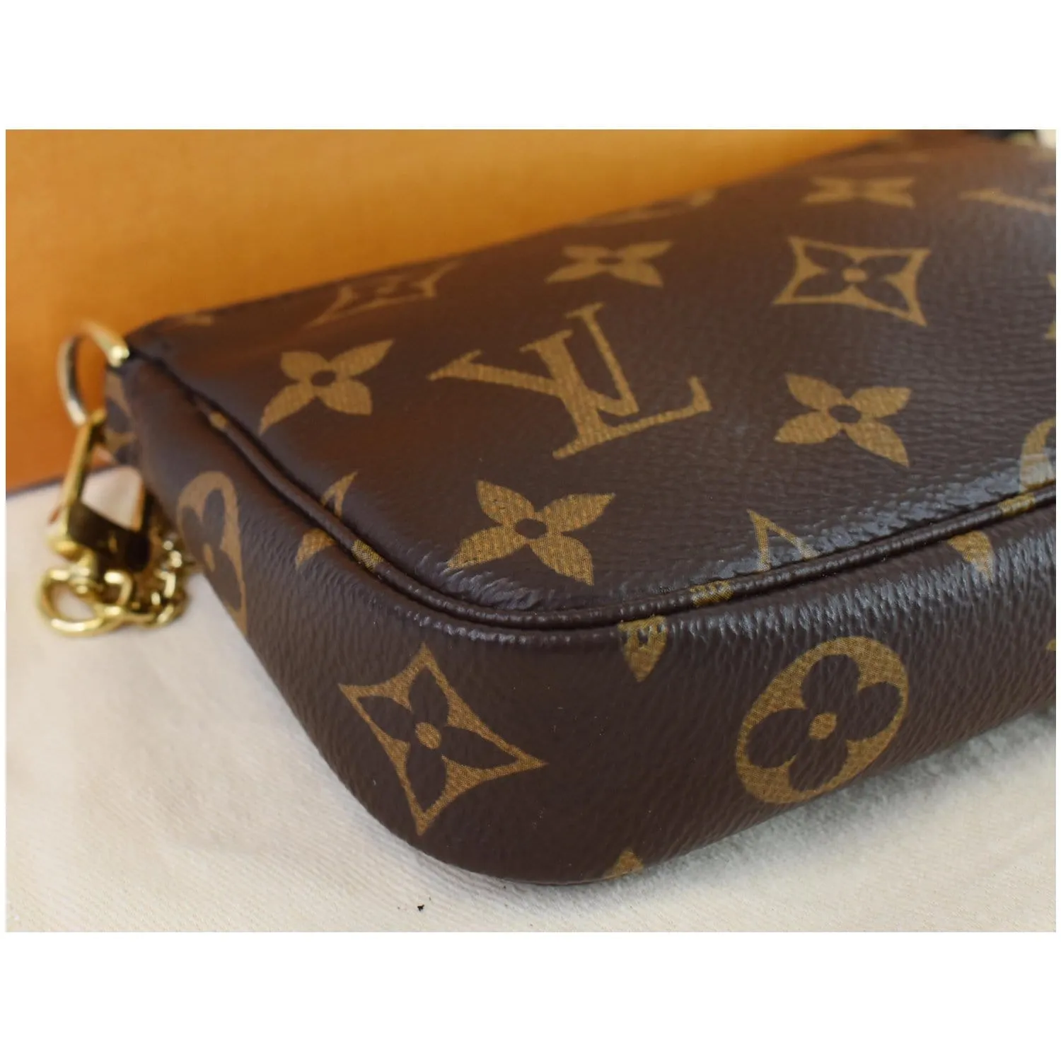 LOUIS VUITTON Mini Pochette Monogram Canvas Accessories Pouch Brown