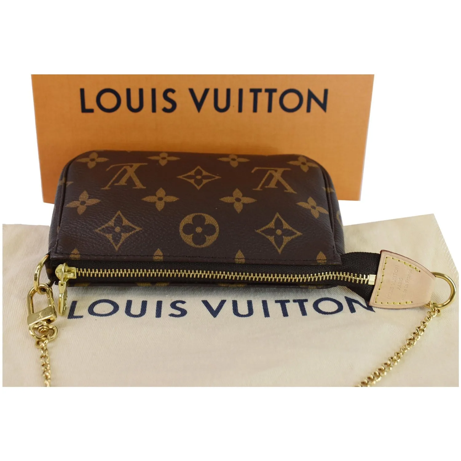 LOUIS VUITTON Mini Pochette Monogram Canvas Accessories Pouch Brown