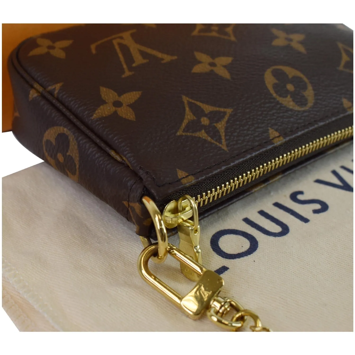 LOUIS VUITTON Mini Pochette Monogram Canvas Accessories Pouch Brown