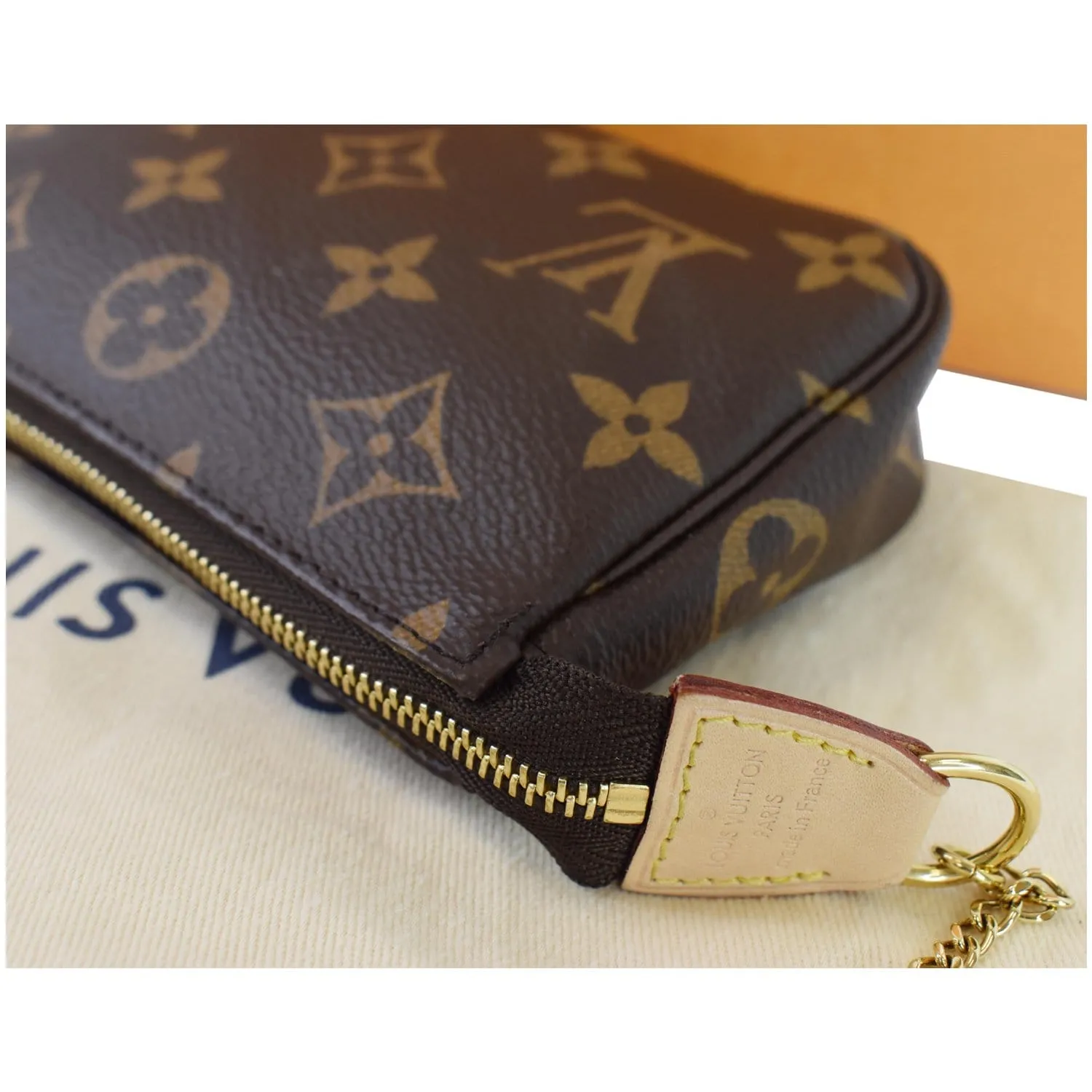 LOUIS VUITTON Mini Pochette Monogram Canvas Accessories Pouch Brown