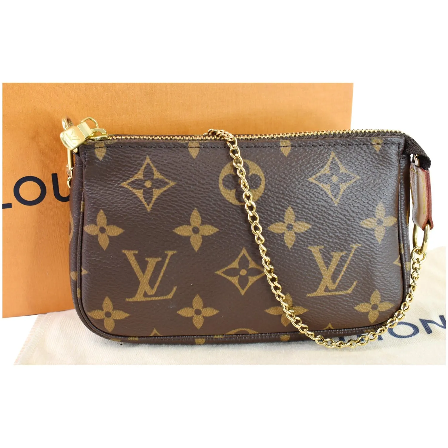 LOUIS VUITTON Mini Pochette Monogram Canvas Accessories Pouch Brown