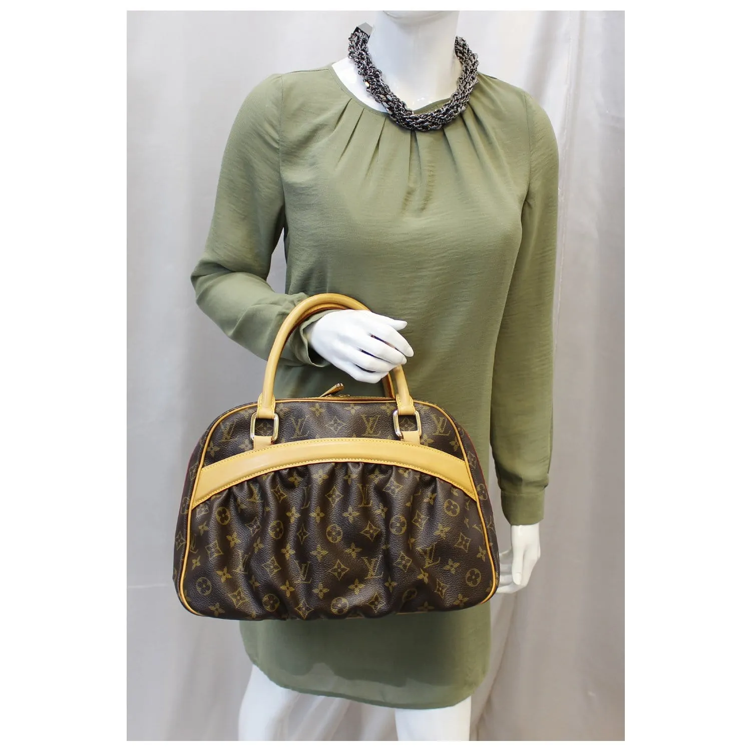 LOUIS VUITTON Mizi Monogram Canvas Satchel Handbag Brown