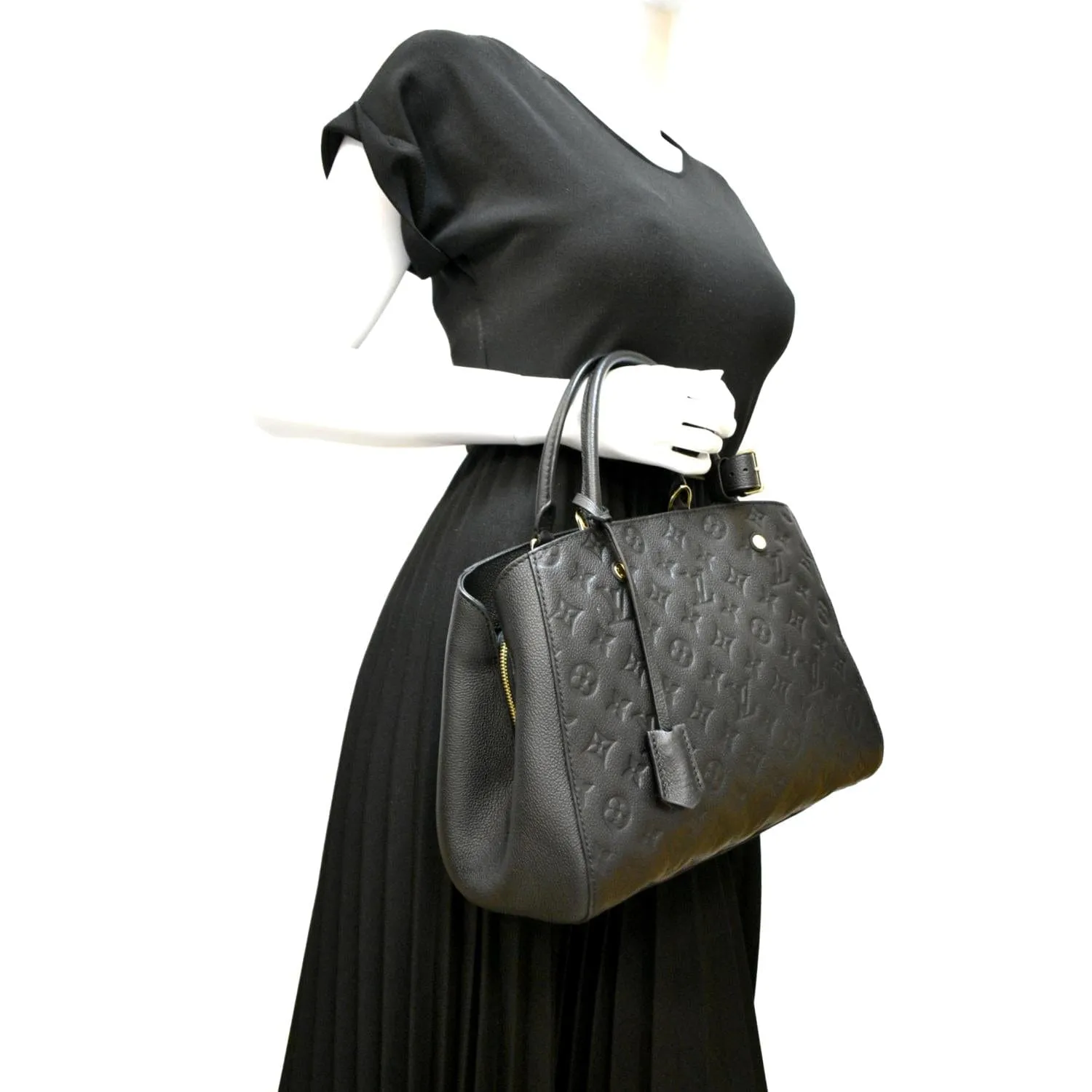 LOUIS VUITTON Montaigne MM Monogram Empreinte Satchel Bag Black