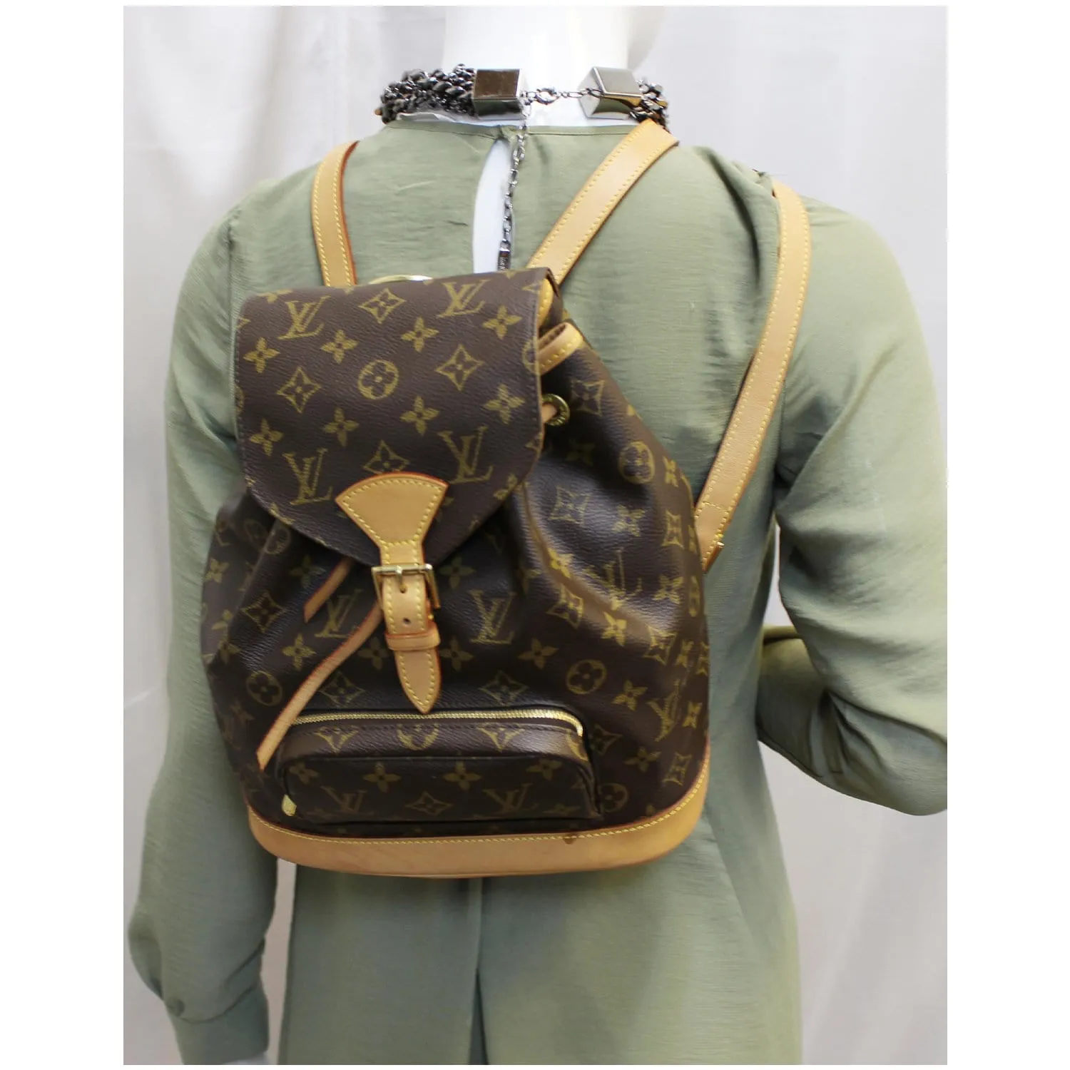 LOUIS VUITTON Montsouris MM Monogram Canvas Backpack Bag Brown