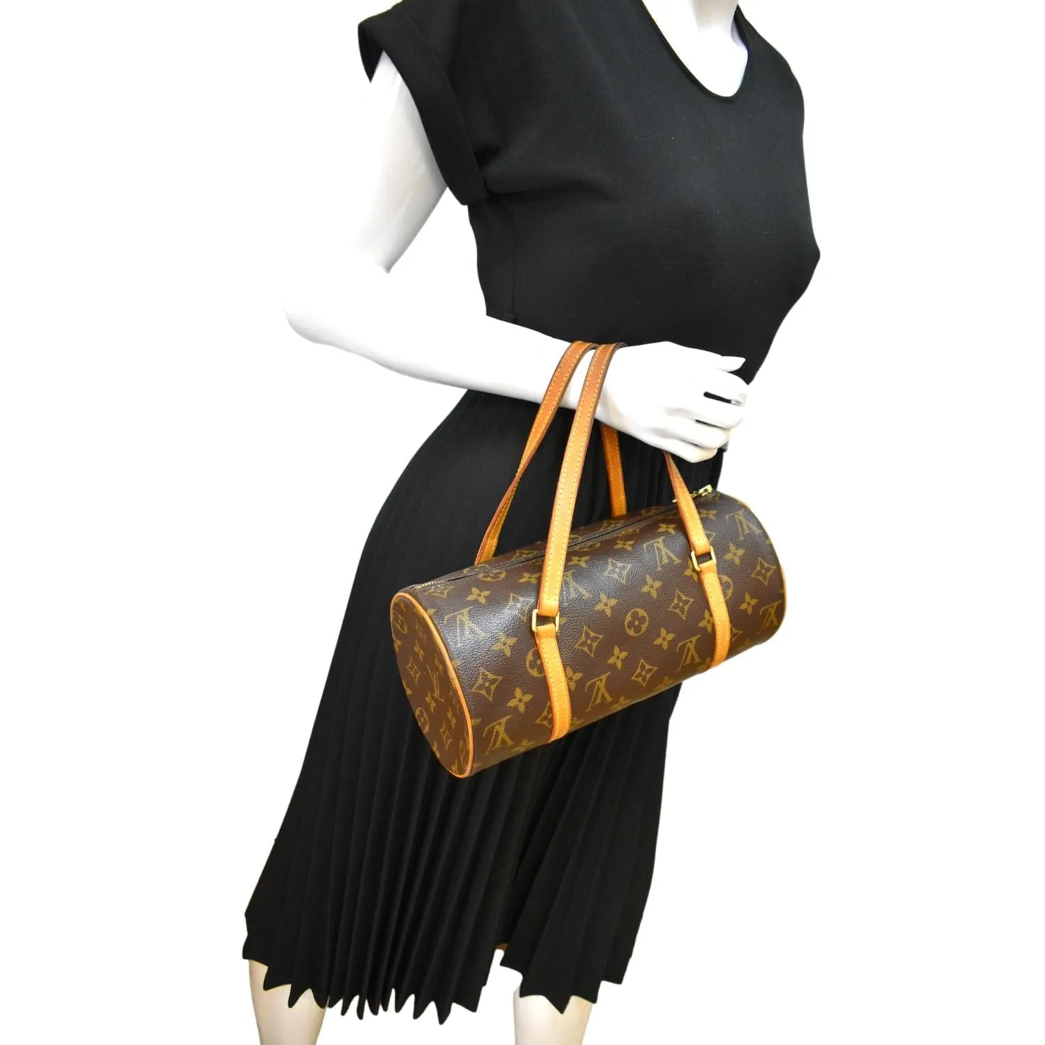 LOUIS VUITTON Papillon 26 Monogram Canvas Satchel Bag Brown
