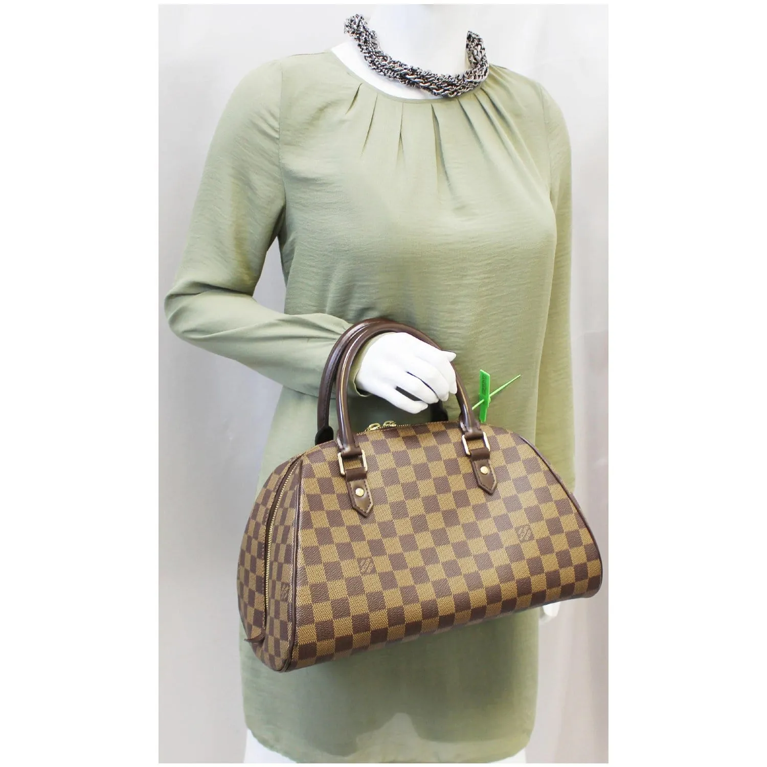 LOUIS VUITTON Ribera MM Damier Ebene Satchel Bag Brown