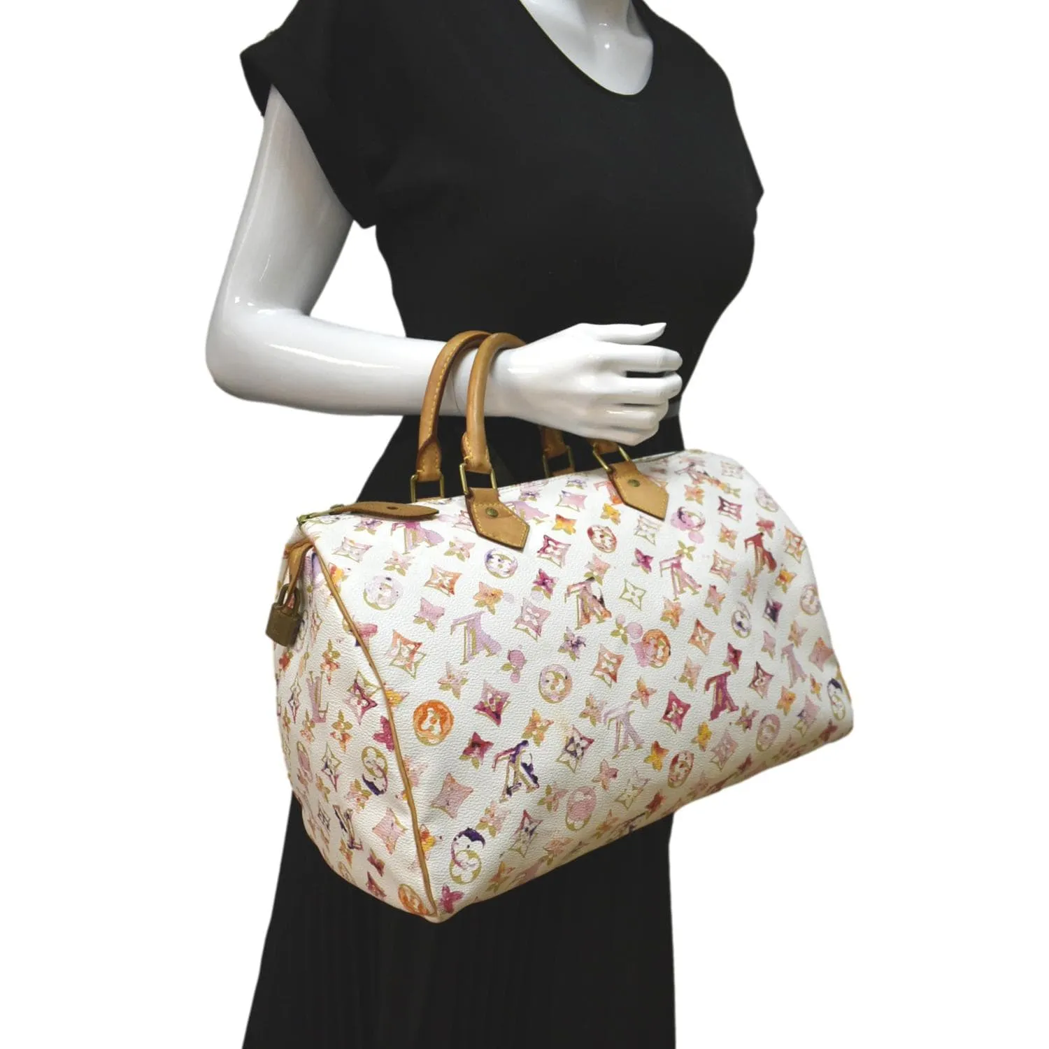 LOUIS VUITTON Richard Prince Watercolor Aquarelle Speedy 35 Monogram Satchel Bag Multicolor