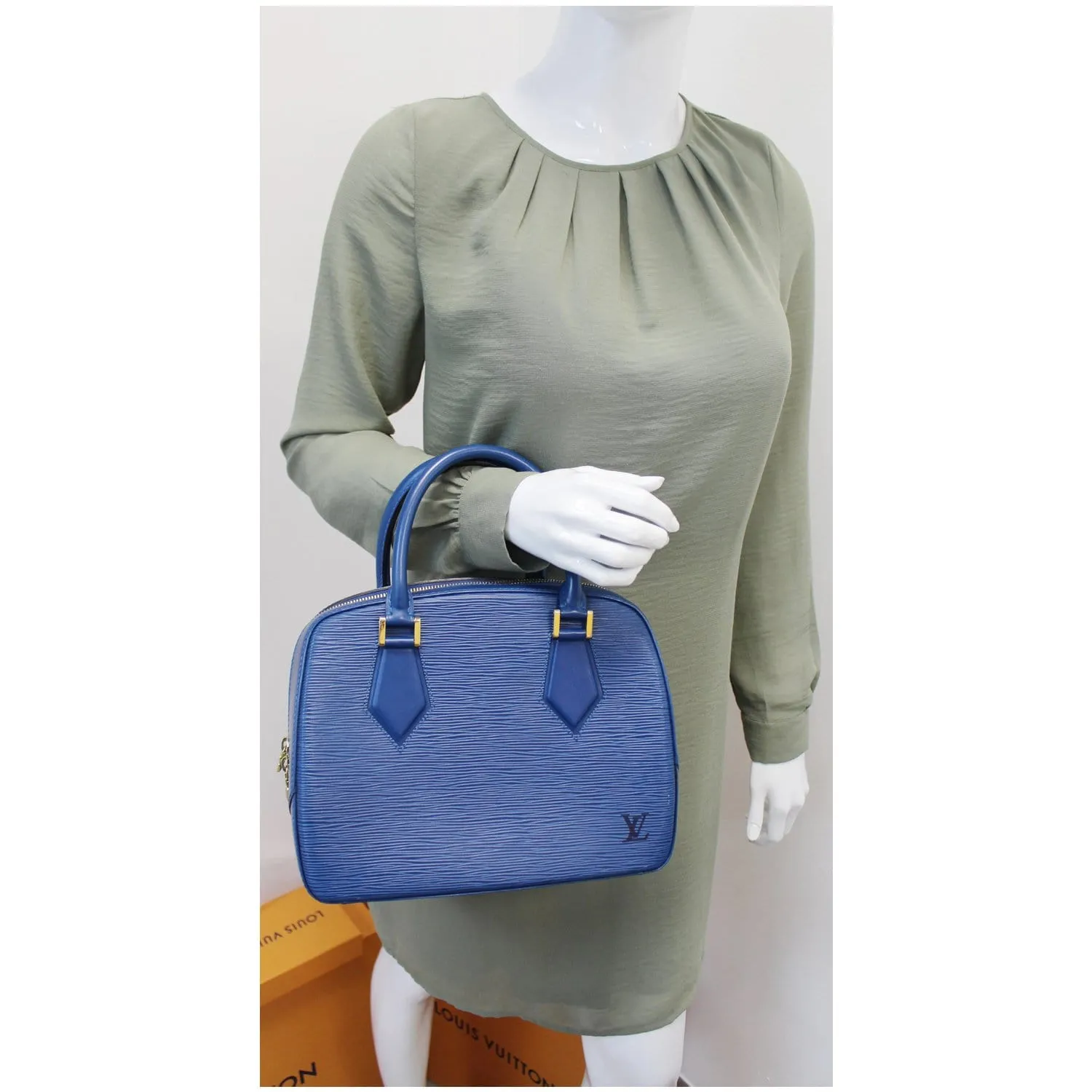 LOUIS VUITTON Sablon Epi Leather Satchel Bag Blue