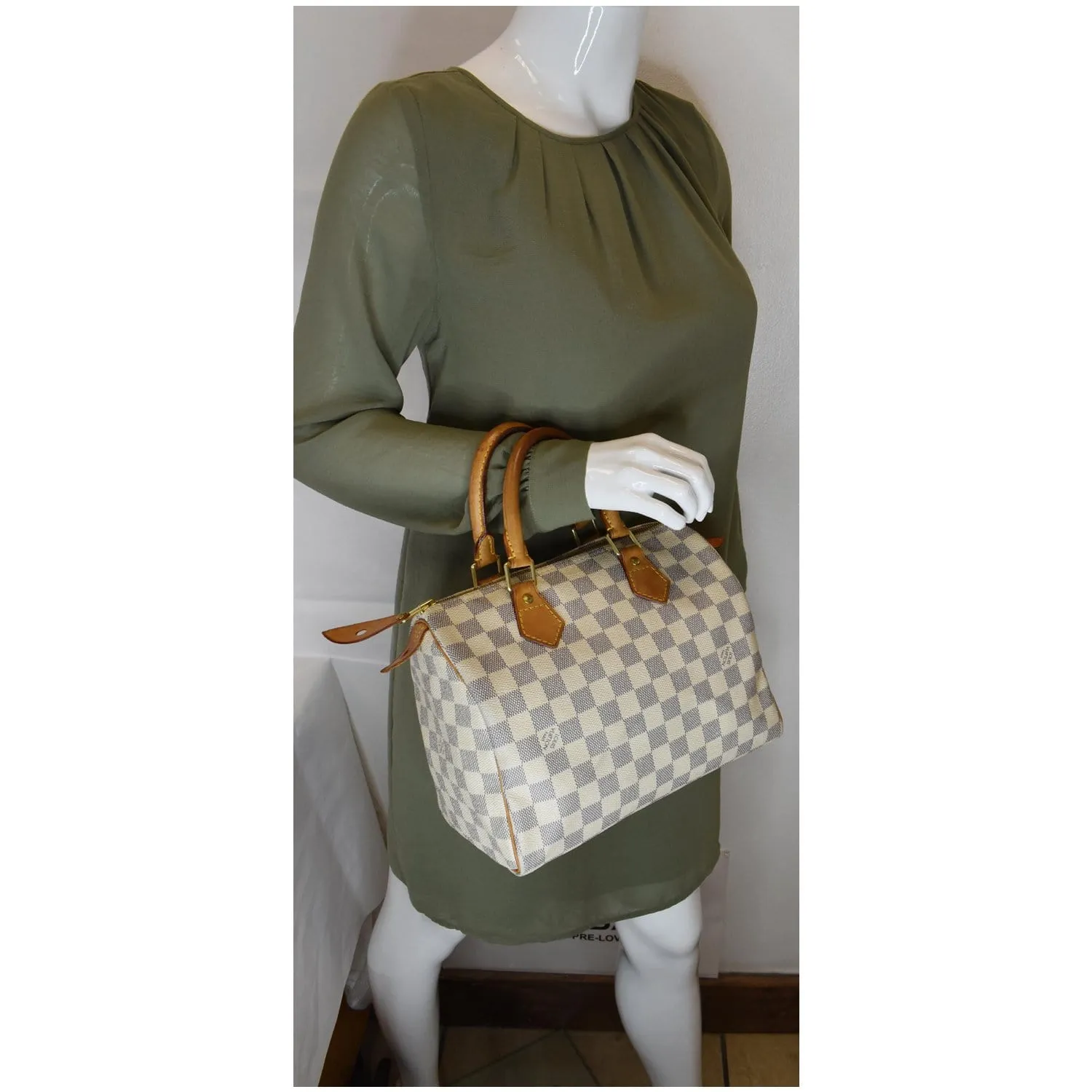 LOUIS VUITTON Speedy 25 Damier Azur Satchel Bag White