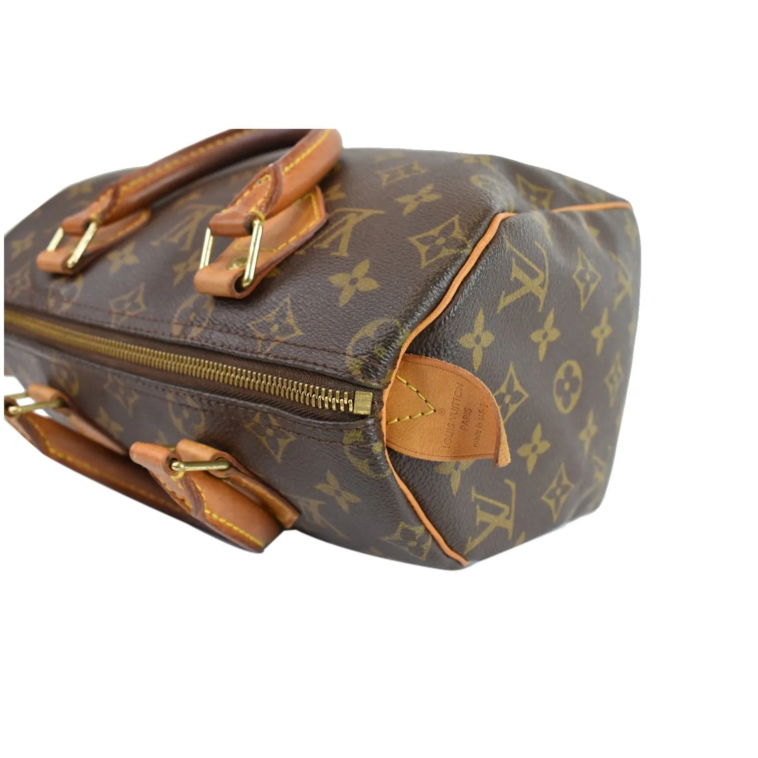 LOUIS VUITTON Speedy 25 Monogram Canvas Satchel Bag Brown