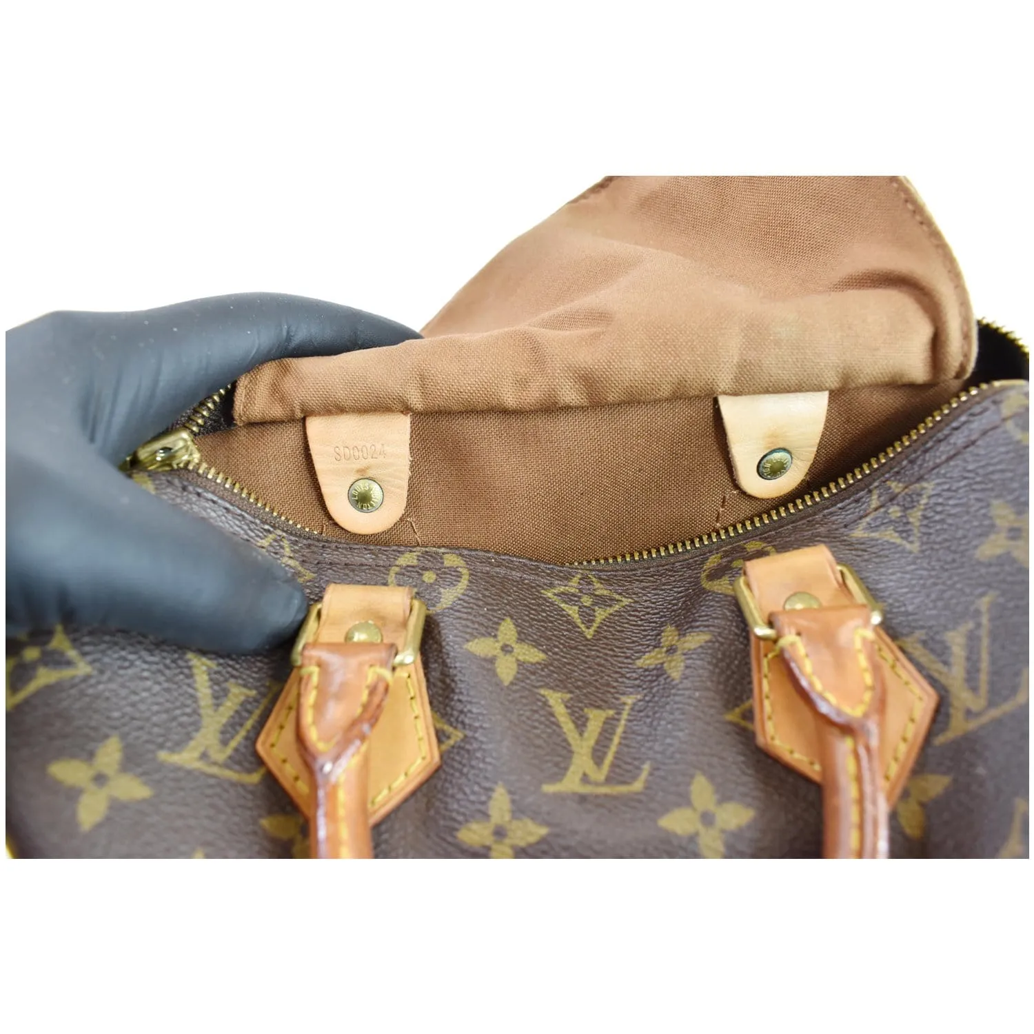 LOUIS VUITTON Speedy 25 Monogram Canvas Satchel Bag Brown