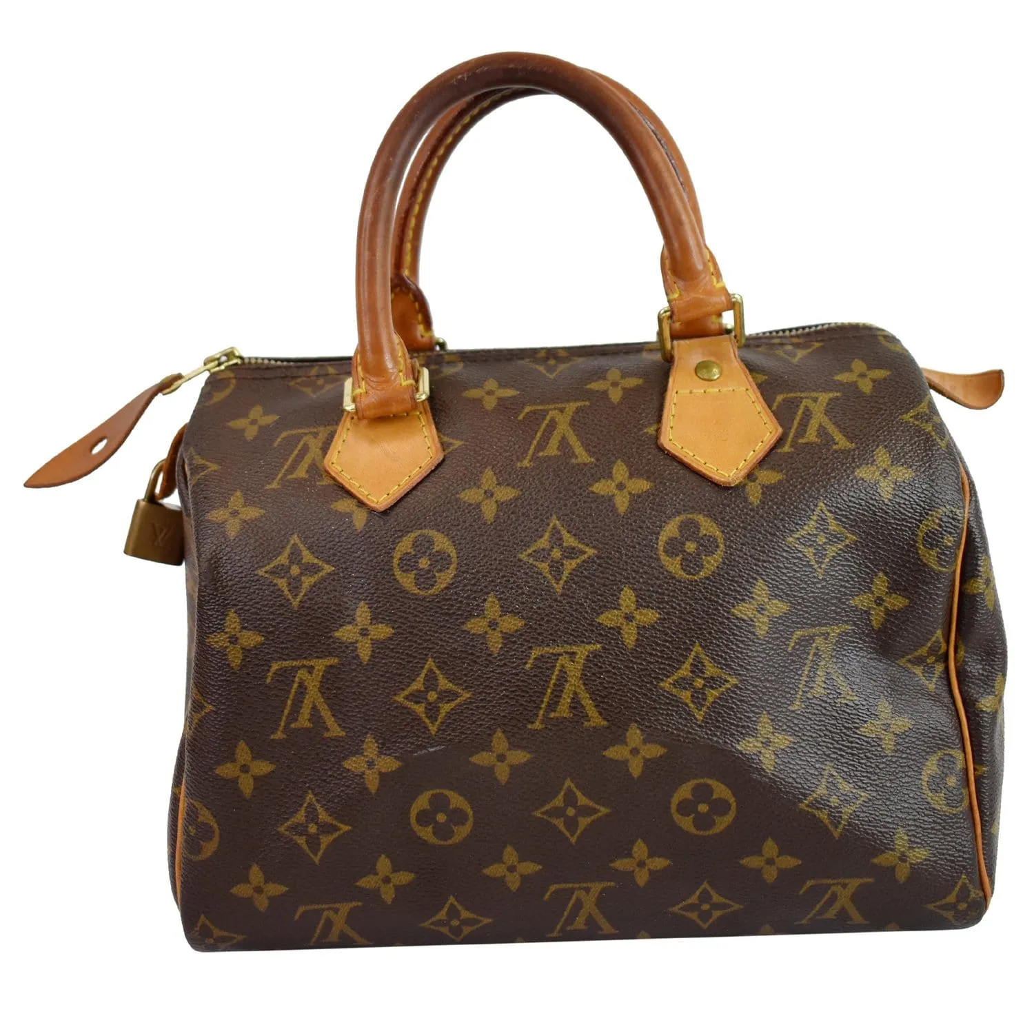 LOUIS VUITTON Speedy 25 Monogram Canvas Satchel Bag Brown