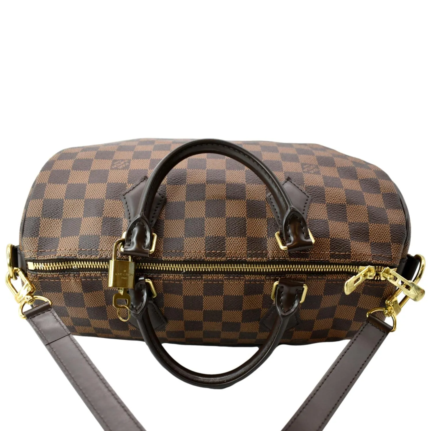 LOUIS VUITTON Speedy 30 Bandouliere Damier Ebene Satchel Bag Brown