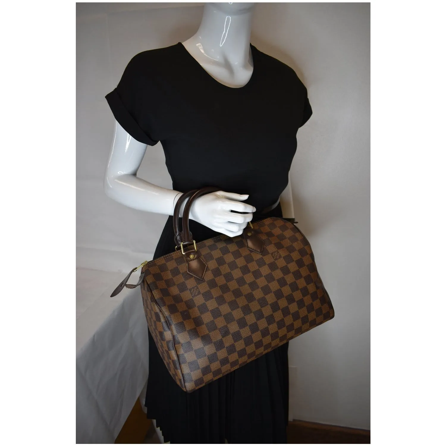 LOUIS VUITTON Speedy 30 Damier Ebene Satchel Bag Brown