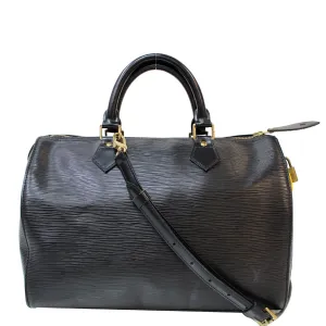 LOUIS VUITTON Speedy 30 Epi Leather Satchel Bag Black