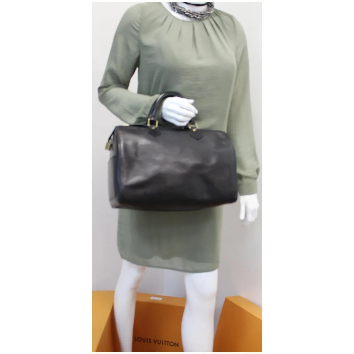 LOUIS VUITTON Speedy 30 Epi Leather Satchel Bag Black