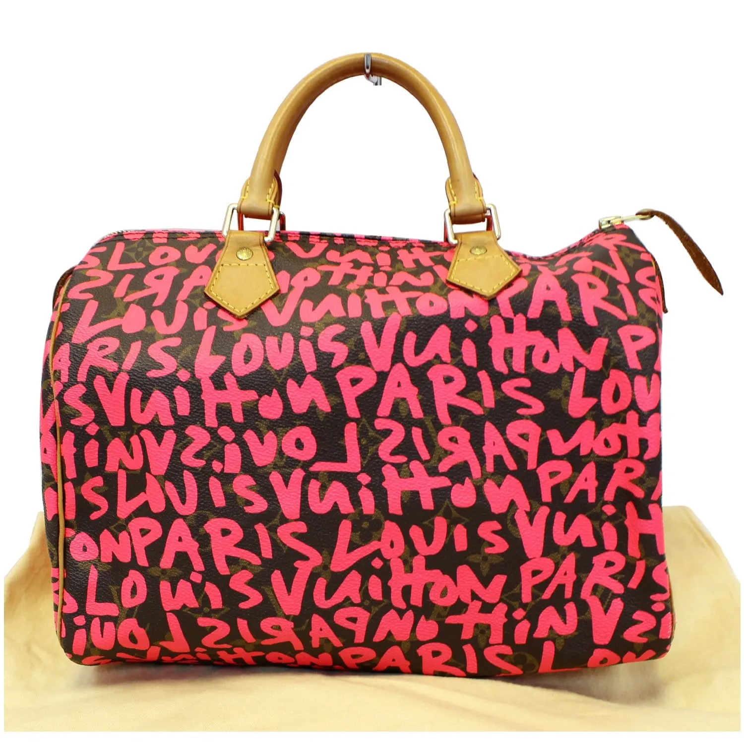 LOUIS VUITTON Speedy 30 Graffiti Monogram Satchel Bag Pink