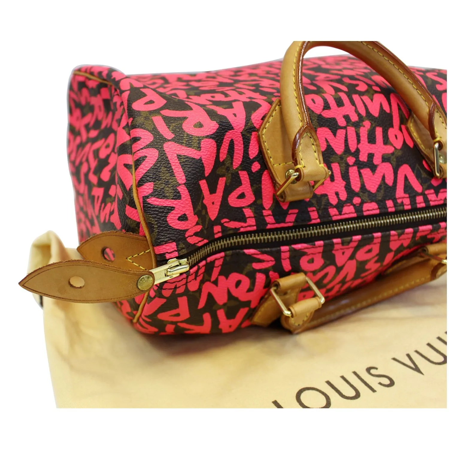 LOUIS VUITTON Speedy 30 Graffiti Monogram Satchel Bag Pink