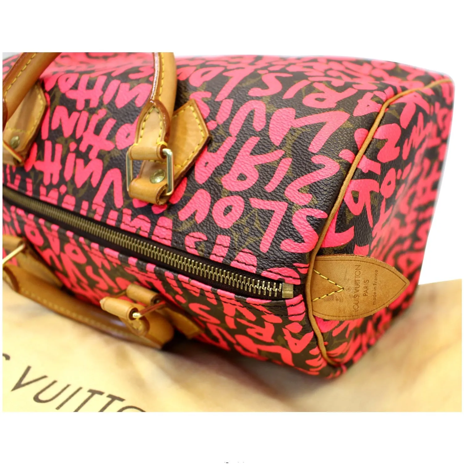 LOUIS VUITTON Speedy 30 Graffiti Monogram Satchel Bag Pink