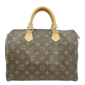 LOUIS VUITTON Speedy 30 Monogram Canvas Satchel Bag Brown