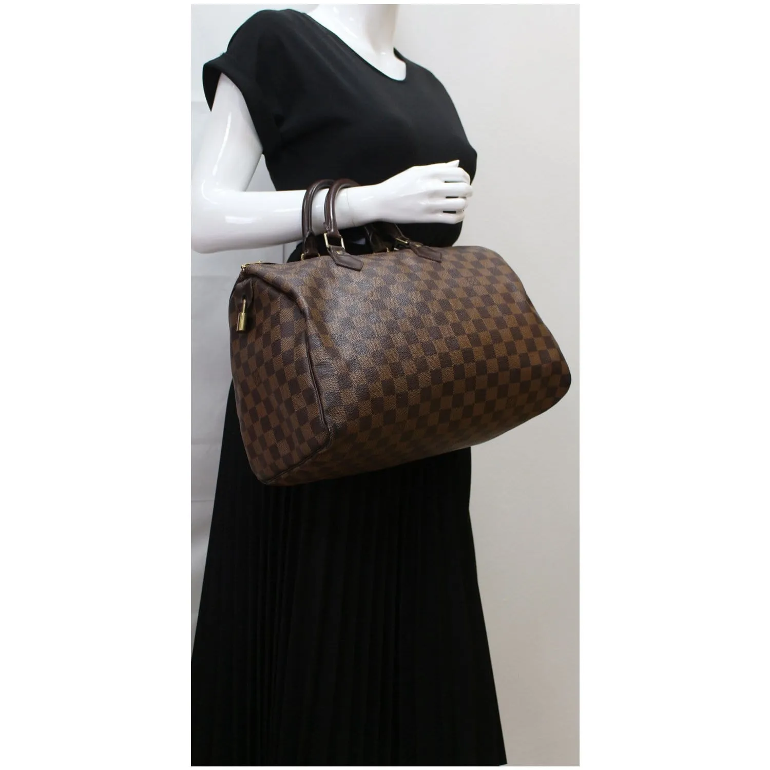 LOUIS VUITTON Speedy 35 Damier Ebene Satchel Bag Brown