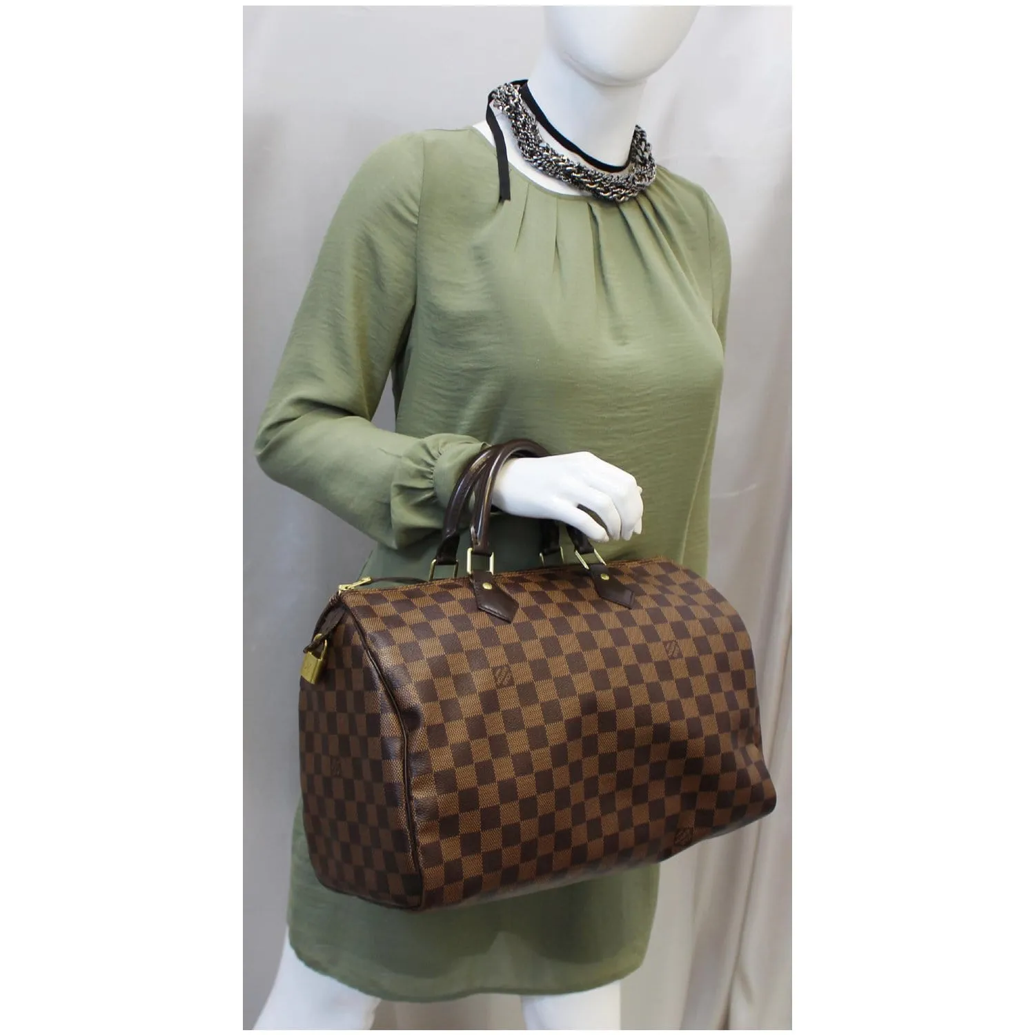 LOUIS VUITTON Speedy 35 Damier Ebene Satchel Bag Brown