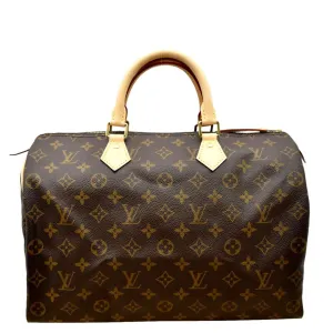 LOUIS VUITTON Speedy 35 Monogram Canvas Satchel Bag Brown