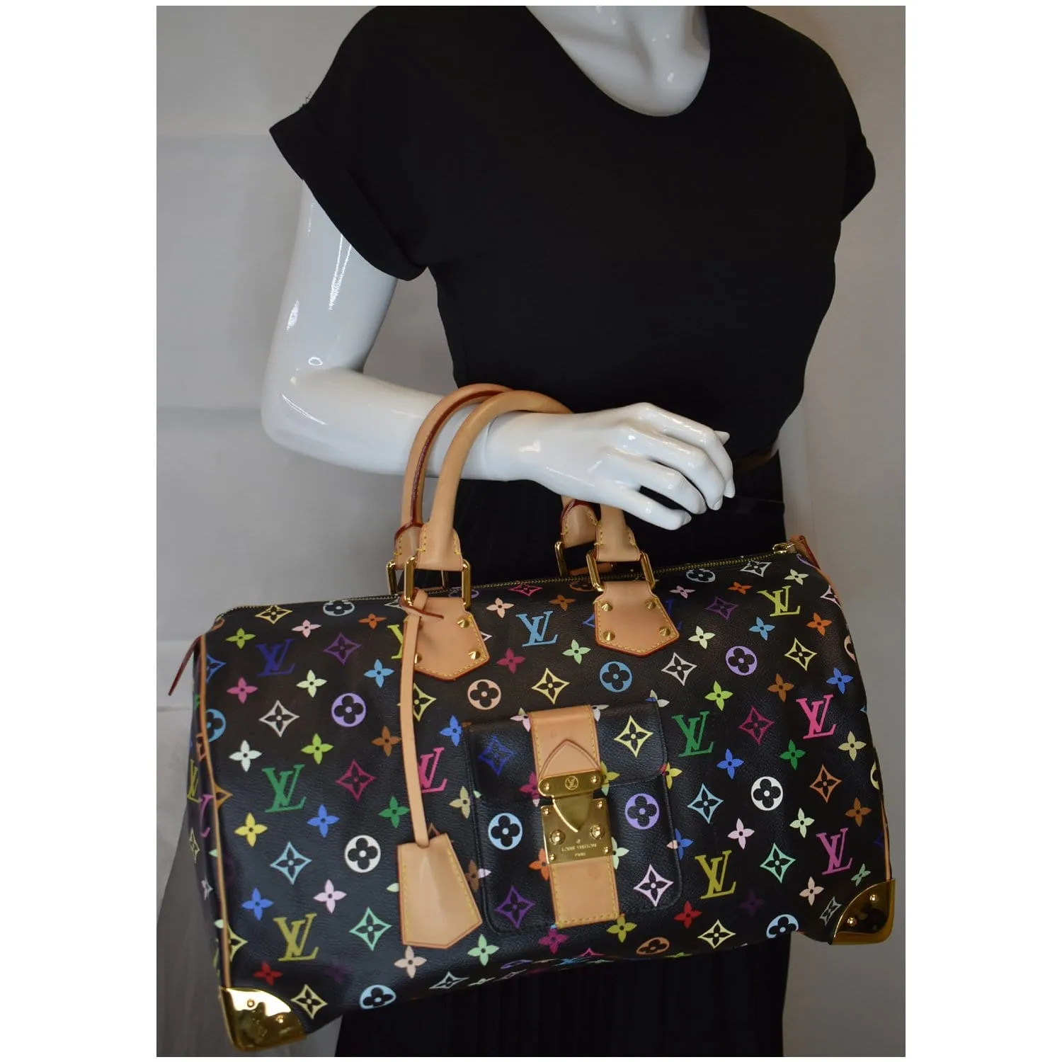 LOUIS VUITTON Speedy 40 Monogram Multicolor Satchel Bag Black