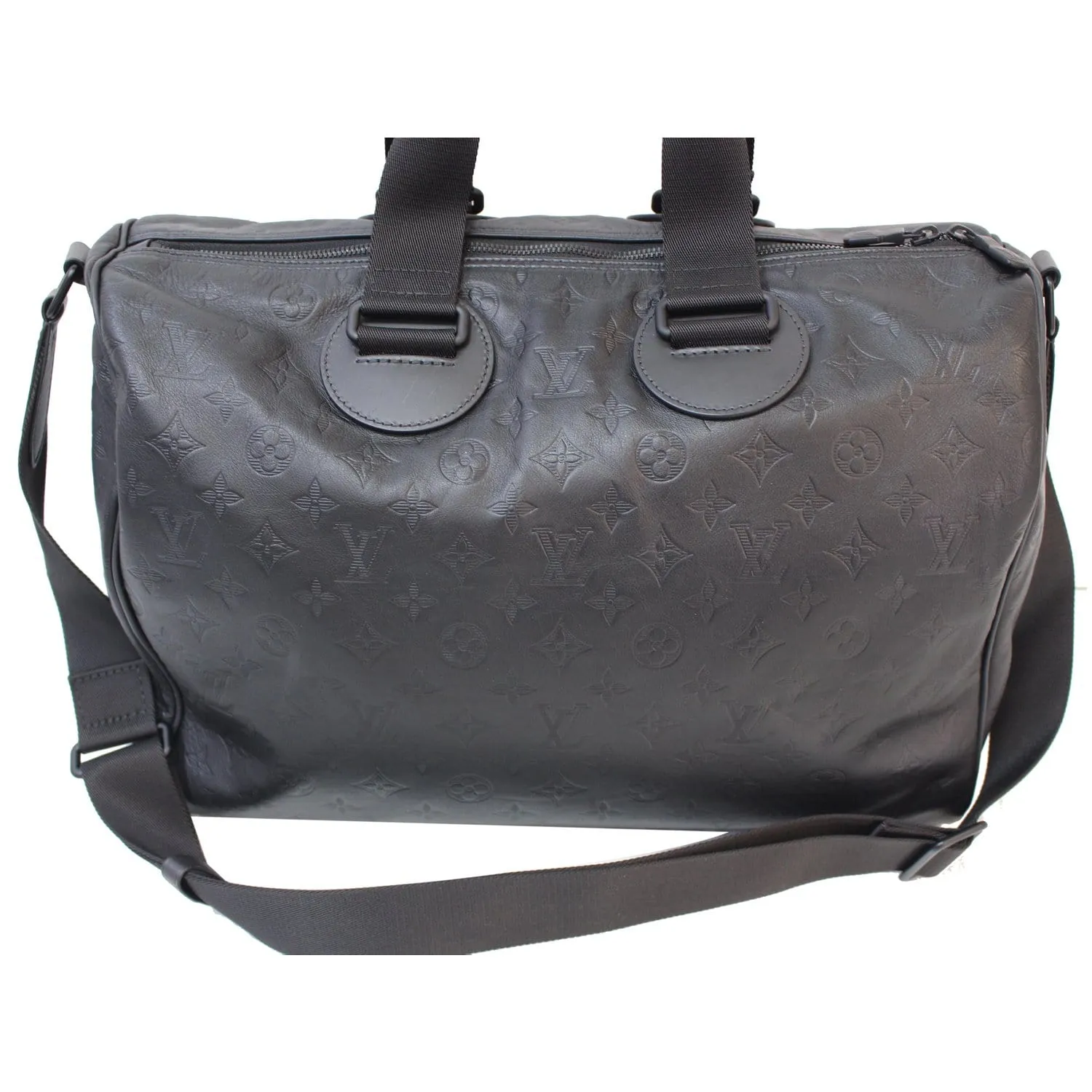 LOUIS VUITTON Speedy Bandouliere 40 Shadow Calf Leather Satchel Bag Black