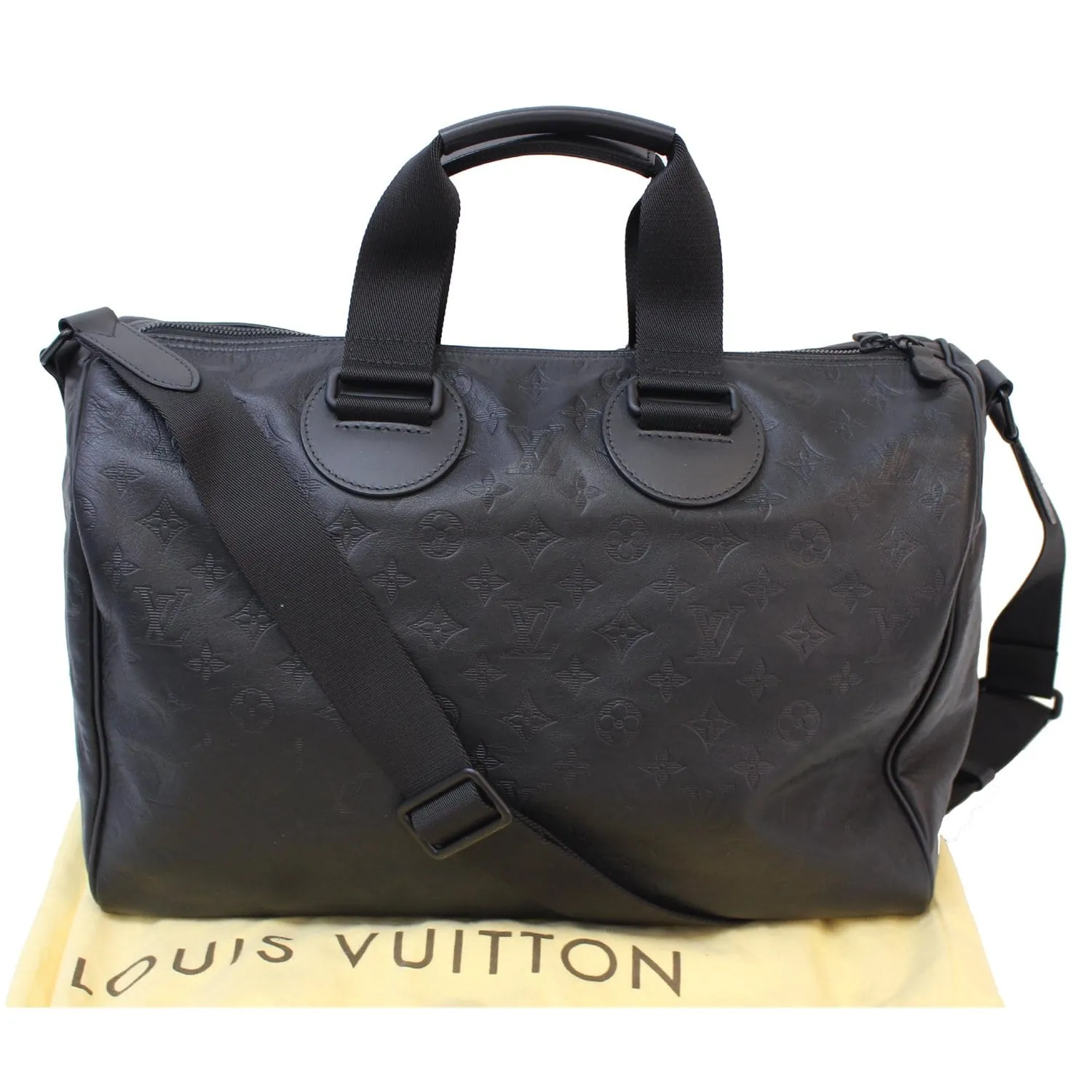 LOUIS VUITTON Speedy Bandouliere 40 Shadow Calf Leather Satchel Bag Black