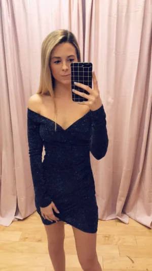 Lurex Off The Shoulder Faux Wrap Dress