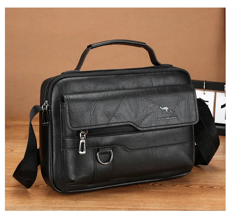 Luxury Kangaroo Brand Messenger Bags Men Leather Casual Crossbody Bag For Men Brown Black Business Shoulder Bag Male Handbag