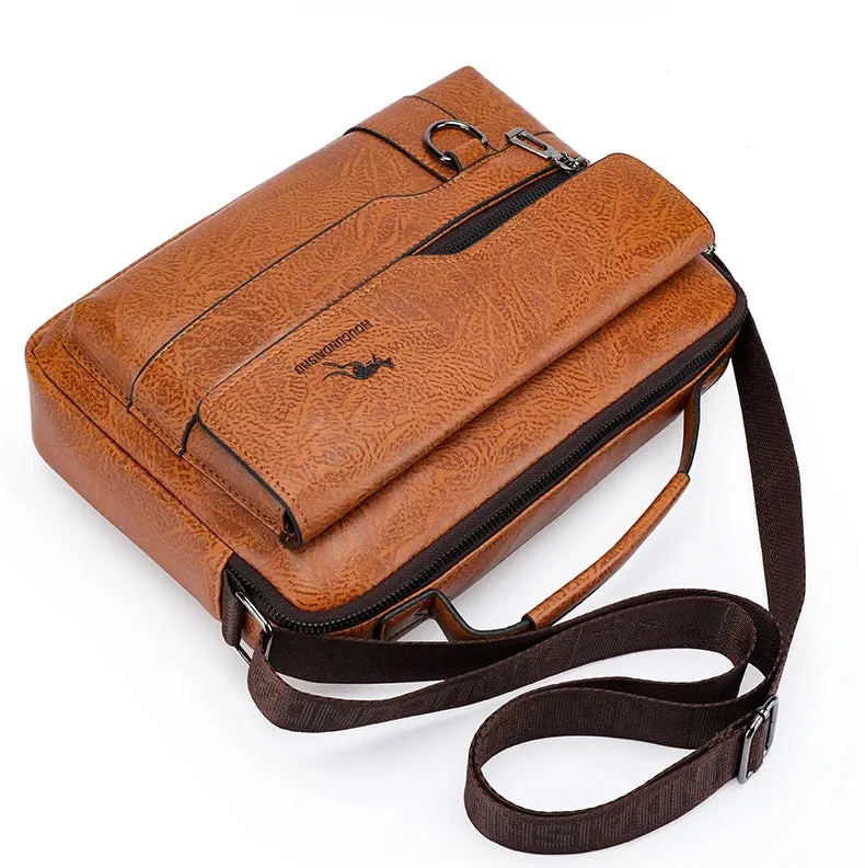 Luxury Kangaroo Brand Messenger Bags Men Leather Casual Crossbody Bag For Men Brown Black Business Shoulder Bag Male Handbag