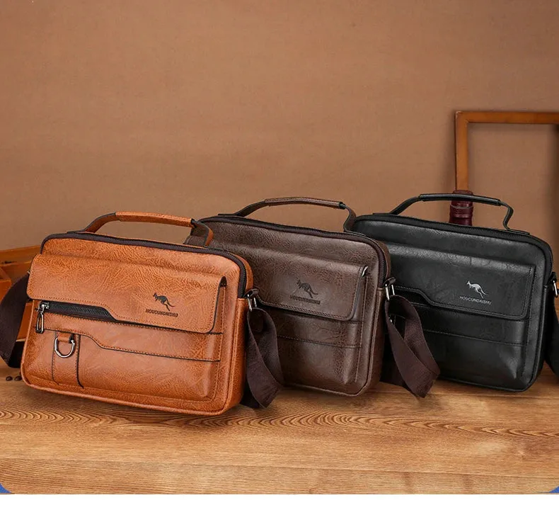 Luxury Kangaroo Brand Messenger Bags Men Leather Casual Crossbody Bag For Men Brown Black Business Shoulder Bag Male Handbag
