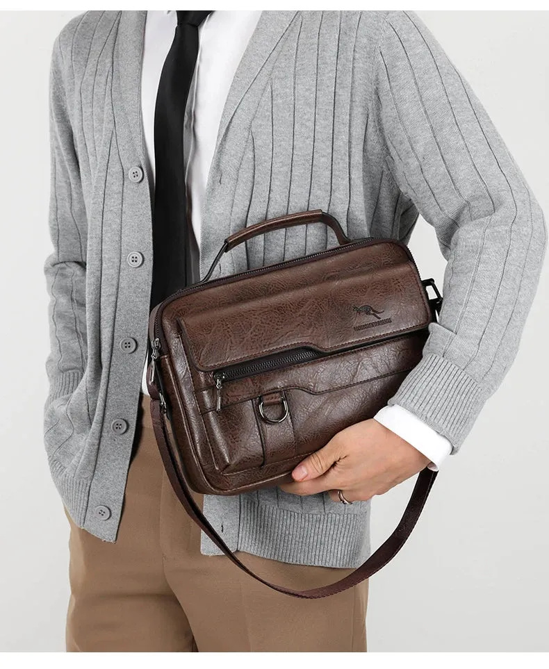 Luxury Kangaroo Brand Messenger Bags Men Leather Casual Crossbody Bag For Men Brown Black Business Shoulder Bag Male Handbag