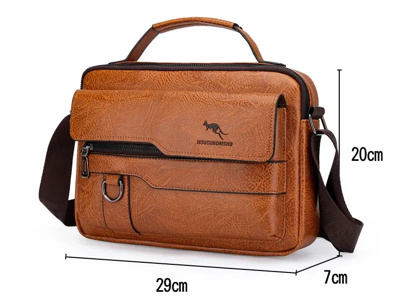 Luxury Kangaroo Brand Messenger Bags Men Leather Casual Crossbody Bag For Men Brown Black Business Shoulder Bag Male Handbag
