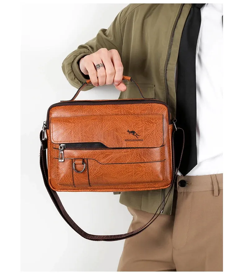 Luxury Kangaroo Brand Messenger Bags Men Leather Casual Crossbody Bag For Men Brown Black Business Shoulder Bag Male Handbag