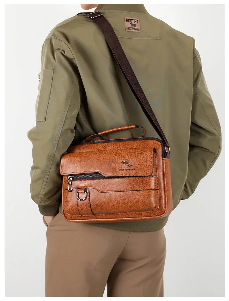 Luxury Kangaroo Brand Messenger Bags Men Leather Casual Crossbody Bag For Men Brown Black Business Shoulder Bag Male Handbag