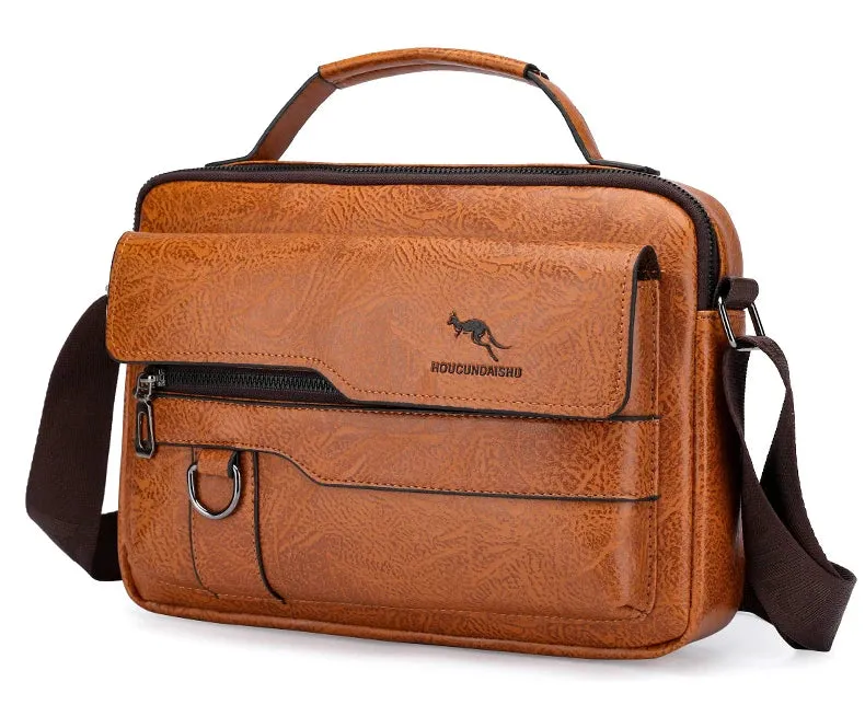 Luxury Kangaroo Brand Messenger Bags Men Leather Casual Crossbody Bag For Men Brown Black Business Shoulder Bag Male Handbag