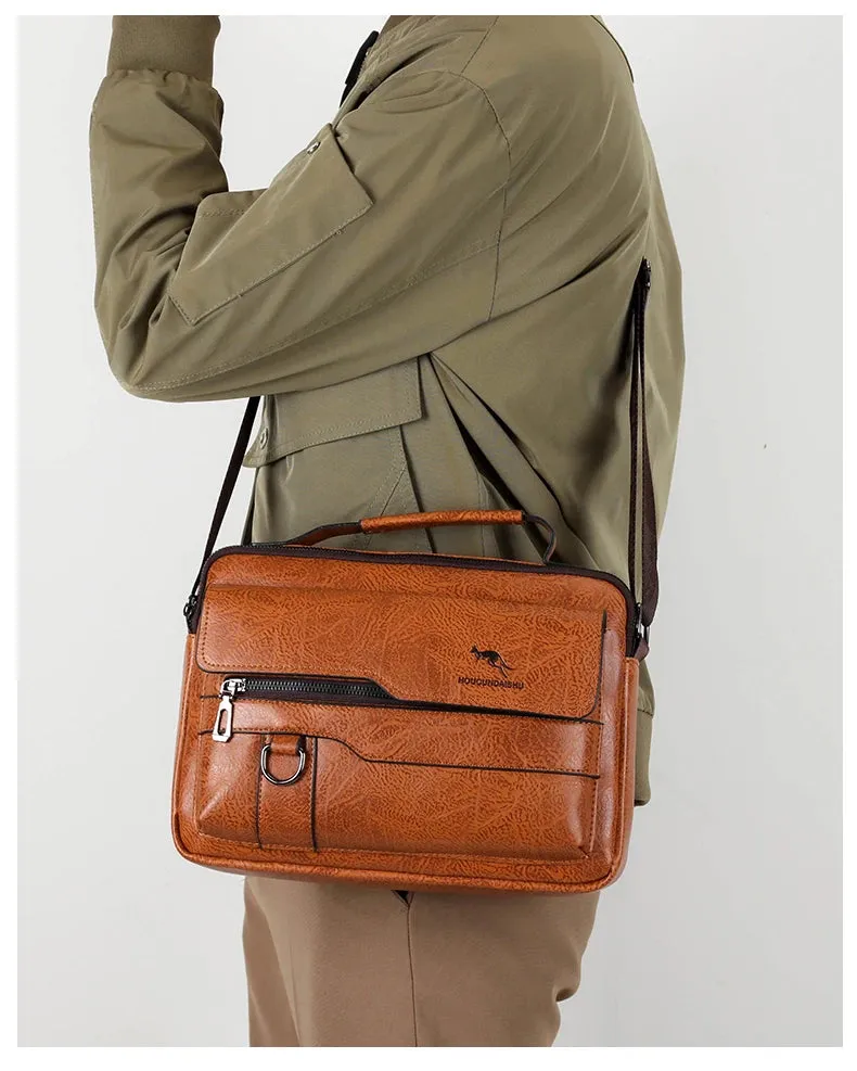 Luxury Kangaroo Brand Messenger Bags Men Leather Casual Crossbody Bag For Men Brown Black Business Shoulder Bag Male Handbag