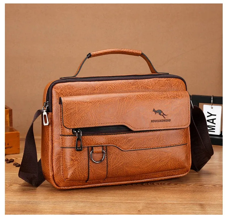 Luxury Kangaroo Brand Messenger Bags Men Leather Casual Crossbody Bag For Men Brown Black Business Shoulder Bag Male Handbag